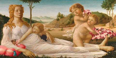 An Allegory White Modern Wood Framed Art Print with Double Matting by After Botticelli