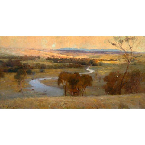 Still glides the stream, and shall for ever glide Black Modern Wood Framed Art Print by Streeton, Arthur