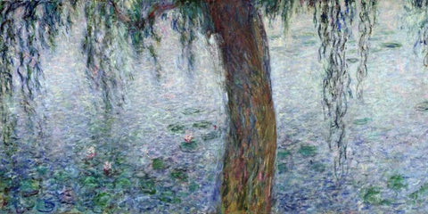 Morning with Weeping Willows I (detail) White Modern Wood Framed Art Print with Double Matting by Monet, Claude