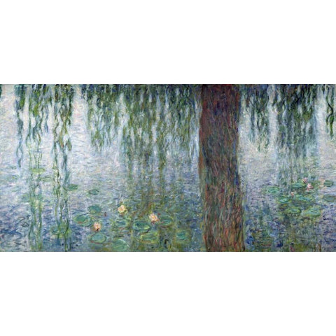 Morning with Weeping Willows II (detail) Gold Ornate Wood Framed Art Print with Double Matting by Monet, Claude