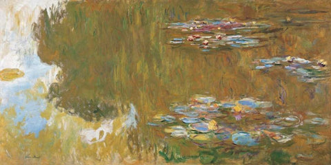 The Water Lily Pond White Modern Wood Framed Art Print with Double Matting by Monet, Claude