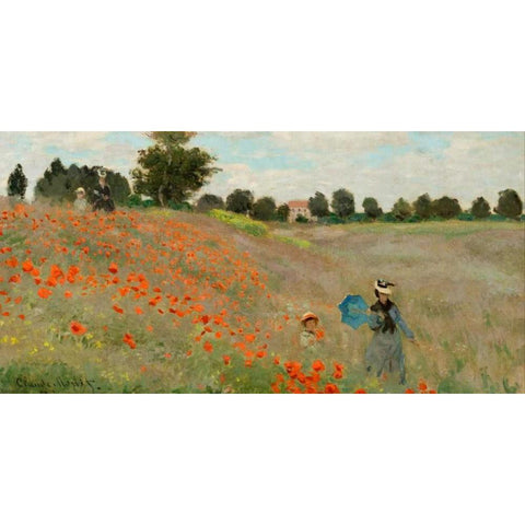Coquelicots Black Modern Wood Framed Art Print with Double Matting by Monet, Claude