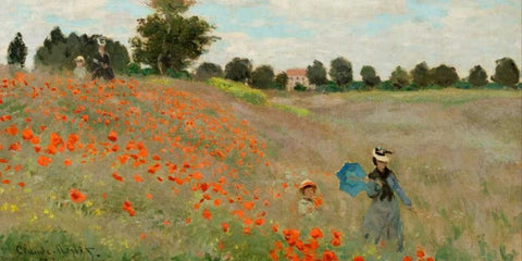 Coquelicots White Modern Wood Framed Art Print with Double Matting by Monet, Claude