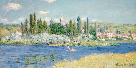 Vetheuil White Modern Wood Framed Art Print with Double Matting by Monet, Claude