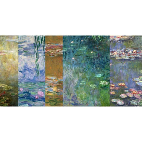Waterlilies IV Gold Ornate Wood Framed Art Print with Double Matting by Monet, Claude