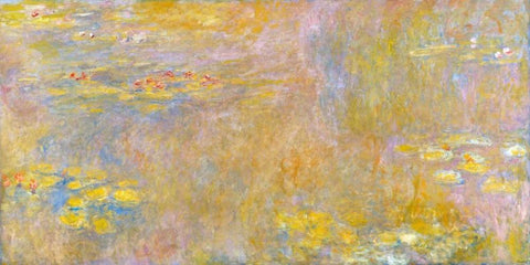 Waterlilies-Yellow Nirvana White Modern Wood Framed Art Print with Double Matting by Monet, Claude