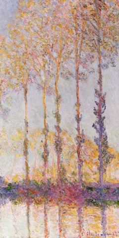 Poplars on the Banks of the Epte White Modern Wood Framed Art Print with Double Matting by Monet, Claude