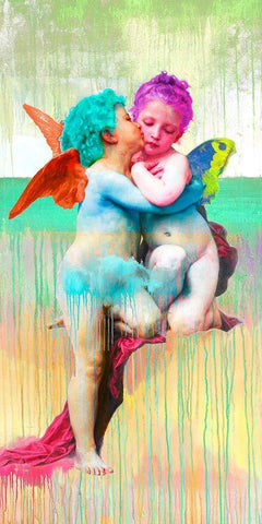 Bouguereau First Kiss 2.0 White Modern Wood Framed Art Print with Double Matting by Eric, Chestier