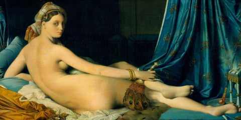 Grande Odalisque Black Ornate Wood Framed Art Print with Double Matting by Ingres, Jean-Auguste-Dominique