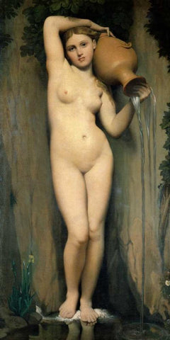 La source Black Ornate Wood Framed Art Print with Double Matting by Ingres, Jean-Auguste-Dominique