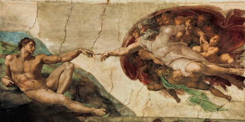 La creazione di Adamo Black Ornate Wood Framed Art Print with Double Matting by Buonarroti, Michelangelo