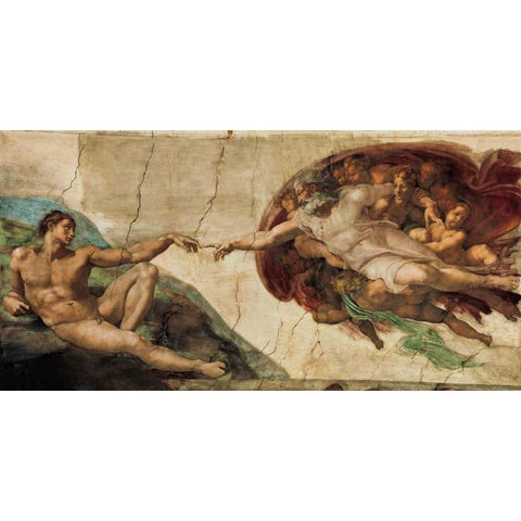 La creazione di Adamo White Modern Wood Framed Art Print by Buonarroti, Michelangelo