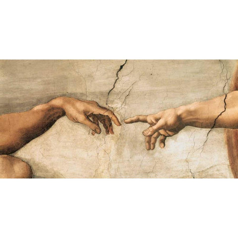 La creazione di Adamo White Modern Wood Framed Art Print by Buonarroti, Michelangelo