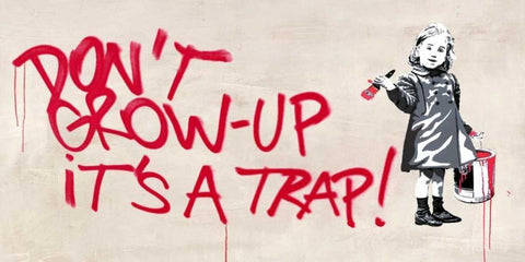 Dont grow up White Modern Wood Framed Art Print with Double Matting by Masterfunk Collective