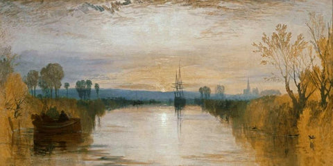 Chichester Canal White Modern Wood Framed Art Print with Double Matting by Turner, William