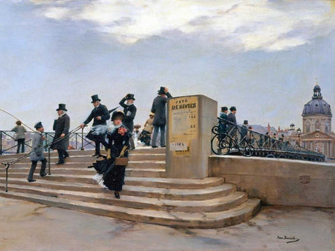 On the Pont des Arts, Paris (detail) White Modern Wood Framed Art Print with Double Matting by Beraud, Jean