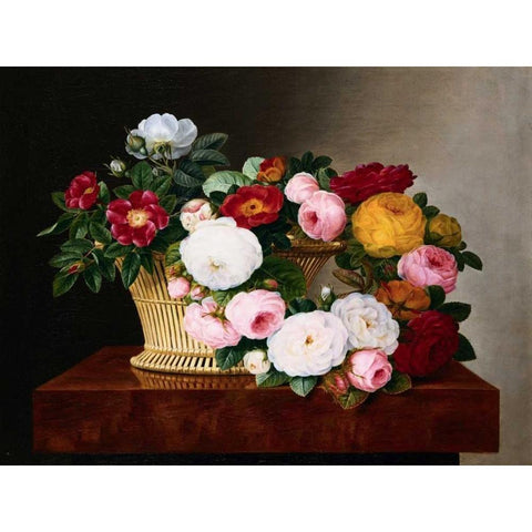 Still Life of Roses White Modern Wood Framed Art Print by Jensen, Johan Laurentz