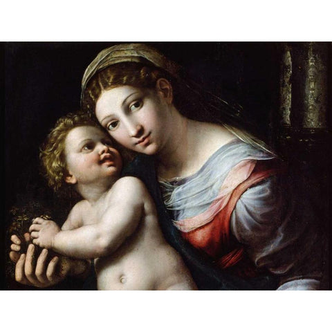 Madonna e Bambino (detail) White Modern Wood Framed Art Print by Giulio Romano