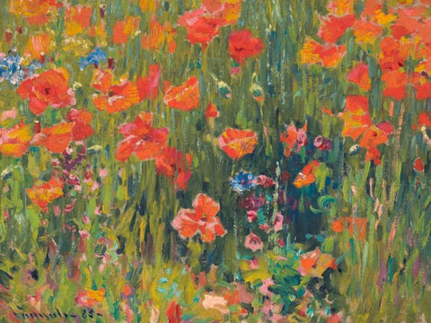 Poppies Black Ornate Wood Framed Art Print with Double Matting by Vonnoh, Robert William