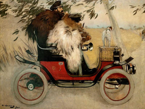 Ramon Casas and Pere Romeu in an Automobile Black Ornate Wood Framed Art Print with Double Matting by Casas, Ramon