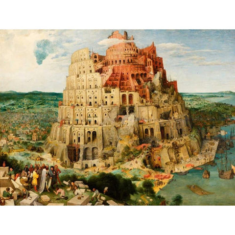 The Tower of Babel  White Modern Wood Framed Art Print by Bruegel the Elder, Pieter