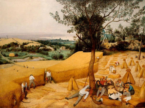 The Harvesters White Modern Wood Framed Art Print with Double Matting by Bruegel the Elder, Pieter