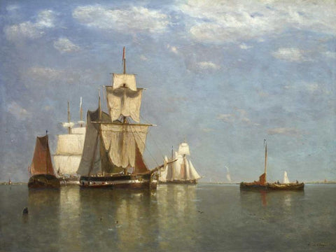 Ships lying off flushing Black Ornate Wood Framed Art Print with Double Matting by Clays, Paul Jean
