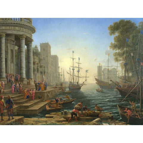 Seaport with the embarkation of Saint Ursula White Modern Wood Framed Art Print by Gellee, Claude
