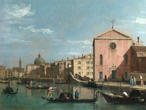 The Grand Canal facing Santa Croce, Venice Black Ornate Wood Framed Art Print with Double Matting by Follower of Canaletto
