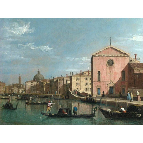 The Grand Canal facing Santa Croce, Venice White Modern Wood Framed Art Print by Follower of Canaletto