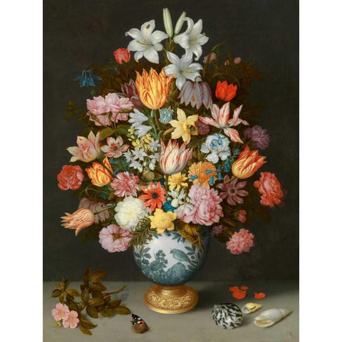 A still life of flowers in a Wan-Li Vase White Modern Wood Framed Art Print by Bosschaert the Elder, Ambrosius