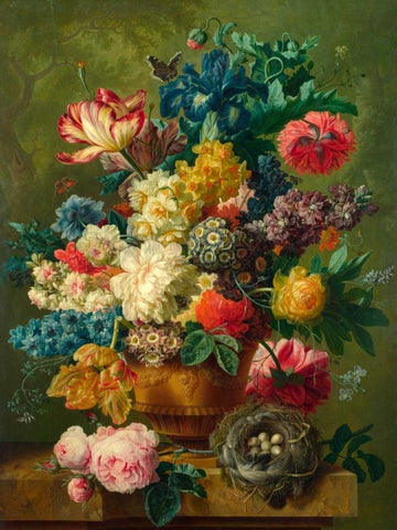 Composition of Flowers in a Vase White Modern Wood Framed Art Print with Double Matting by Bosschaert the Elder, Ambrosius