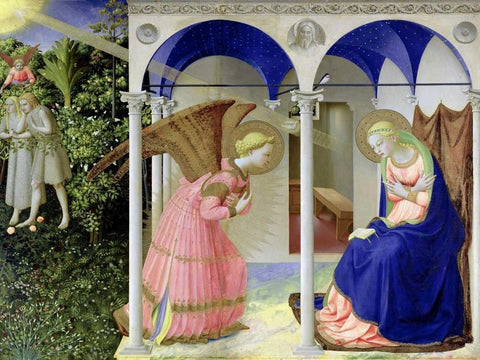 The Annunciation  White Modern Wood Framed Art Print with Double Matting by Beato Angelico