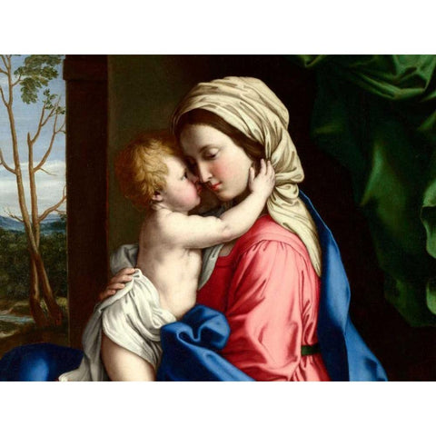 The Virgin and Child embracing (detail) White Modern Wood Framed Art Print by Sassoferrato