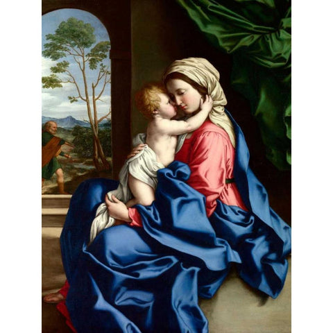 The Virgin and Child embracing White Modern Wood Framed Art Print by Sassoferrato