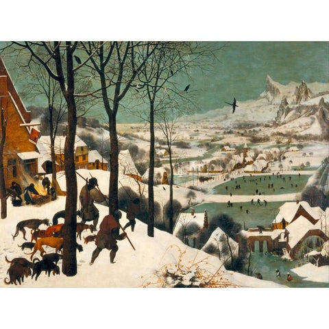 Hunters in the Snow (Winter) White Modern Wood Framed Art Print by Bruegel the Elder, Pieter