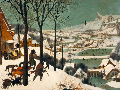 Hunters in the Snow (Winter) Black Ornate Wood Framed Art Print with Double Matting by Bruegel the Elder, Pieter