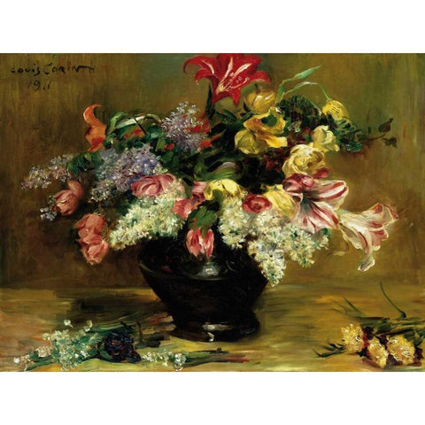 Amaryllis, Lilac and Tulips White Modern Wood Framed Art Print by Berneker, Louis F.