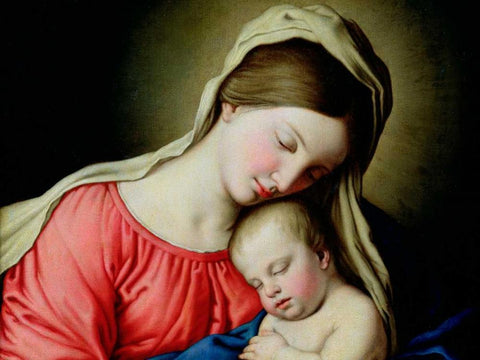 Beata Vergine con Bambino White Modern Wood Framed Art Print with Double Matting by Sassoferrato