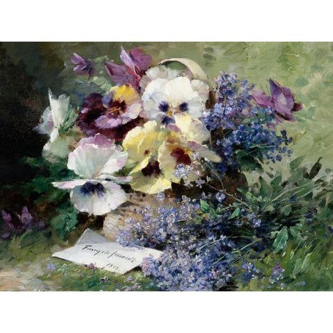 Pansies and Forget Me Not White Modern Wood Framed Art Print by Furcy de Lavault, Albert-Tibulle
