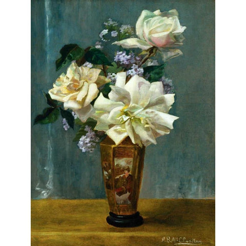 Still Life of Roses in an Oriental Vase White Modern Wood Framed Art Print by Binford McCloskey, Alberta
