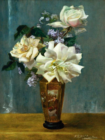 Still Life of Roses in an Oriental Vase White Modern Wood Framed Art Print with Double Matting by Binford McCloskey, Alberta