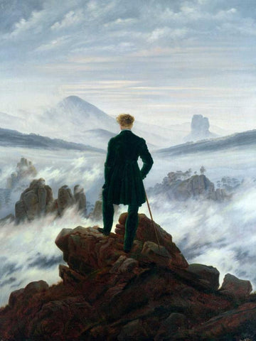 Wanderer Above the Sea of Fog White Modern Wood Framed Art Print with Double Matting by Friedrich, Caspar David