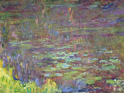 Detail of Waterlilies at Sunset White Modern Wood Framed Art Print with Double Matting by Monet, Claude