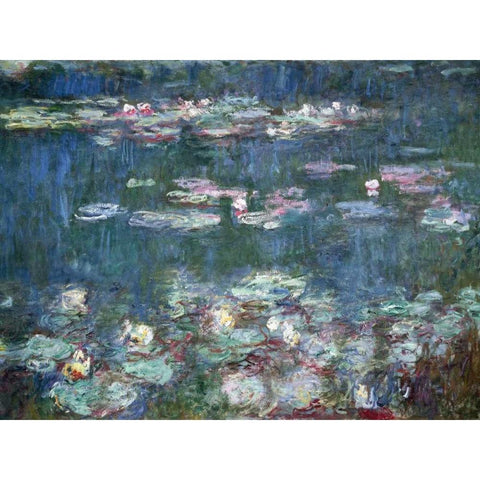 Water-Lilies Black Modern Wood Framed Art Print with Double Matting by Monet, Claude