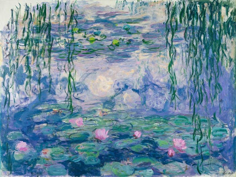 Waterlilies White Modern Wood Framed Art Print with Double Matting by Monet, Claude