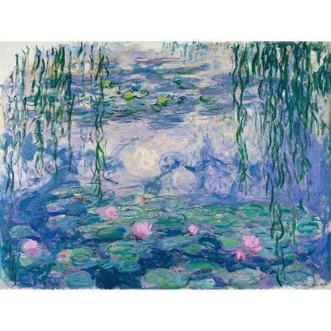 Waterlilies Gold Ornate Wood Framed Art Print with Double Matting by Monet, Claude