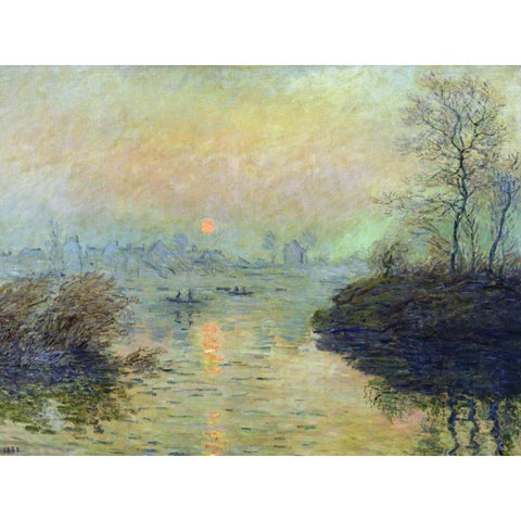 Sun Setting over the Seine at Lavacourt Gold Ornate Wood Framed Art Print with Double Matting by Monet, Claude