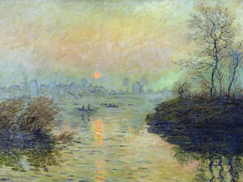 Sun Setting over the Seine at Lavacourt White Modern Wood Framed Art Print with Double Matting by Monet, Claude