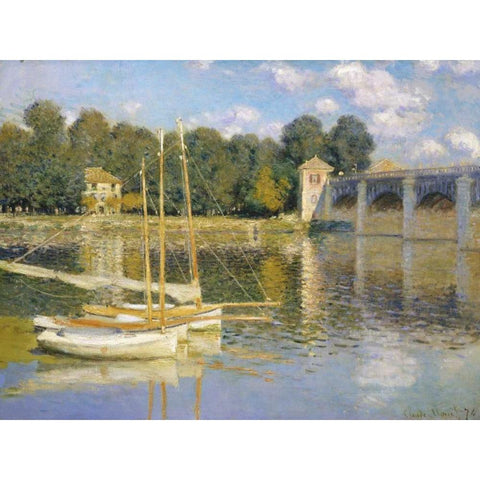 The Bridge at Argenteuil White Modern Wood Framed Art Print by Monet, Claude